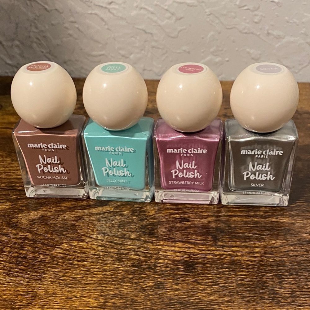 Nail Polish Set — Mint, Pink, Brown & Silver